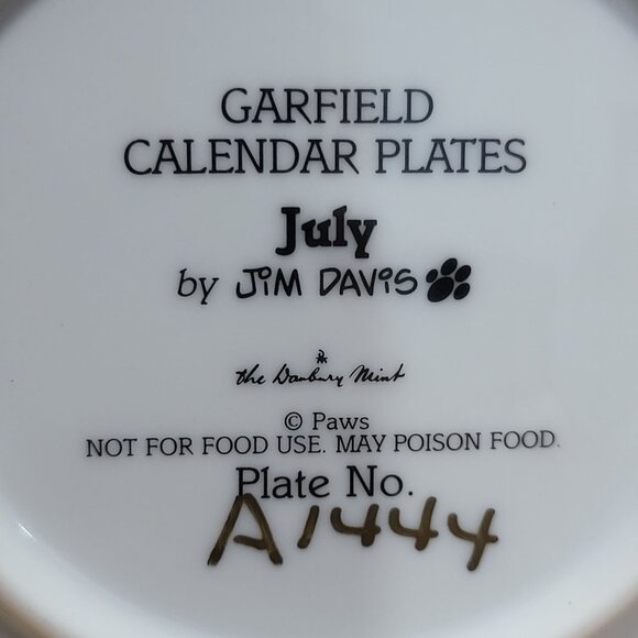 Garfield Calendar July Plate Jim Davis Plate No A 1444 Danbury Mint - Picture 7 of 14